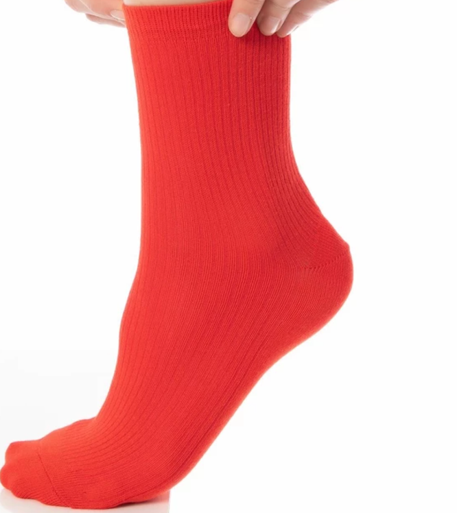 Ribbed Cotton Crew Sock RED