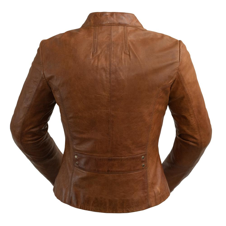 Rexie Womens Fashion Leather Jacket Dark Cognac