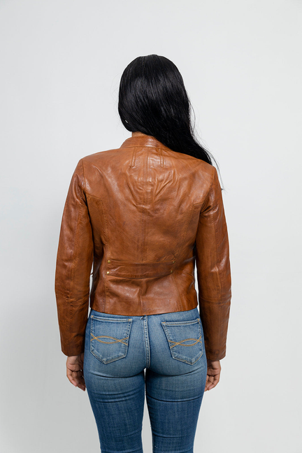 Rexie Womens Fashion Leather Jacket Dark Cognac