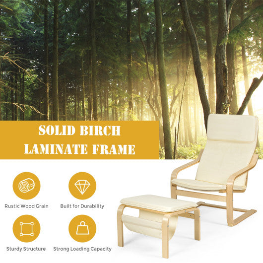 Relax Bentwood Lounge Chair Set with Magazine Rack-White