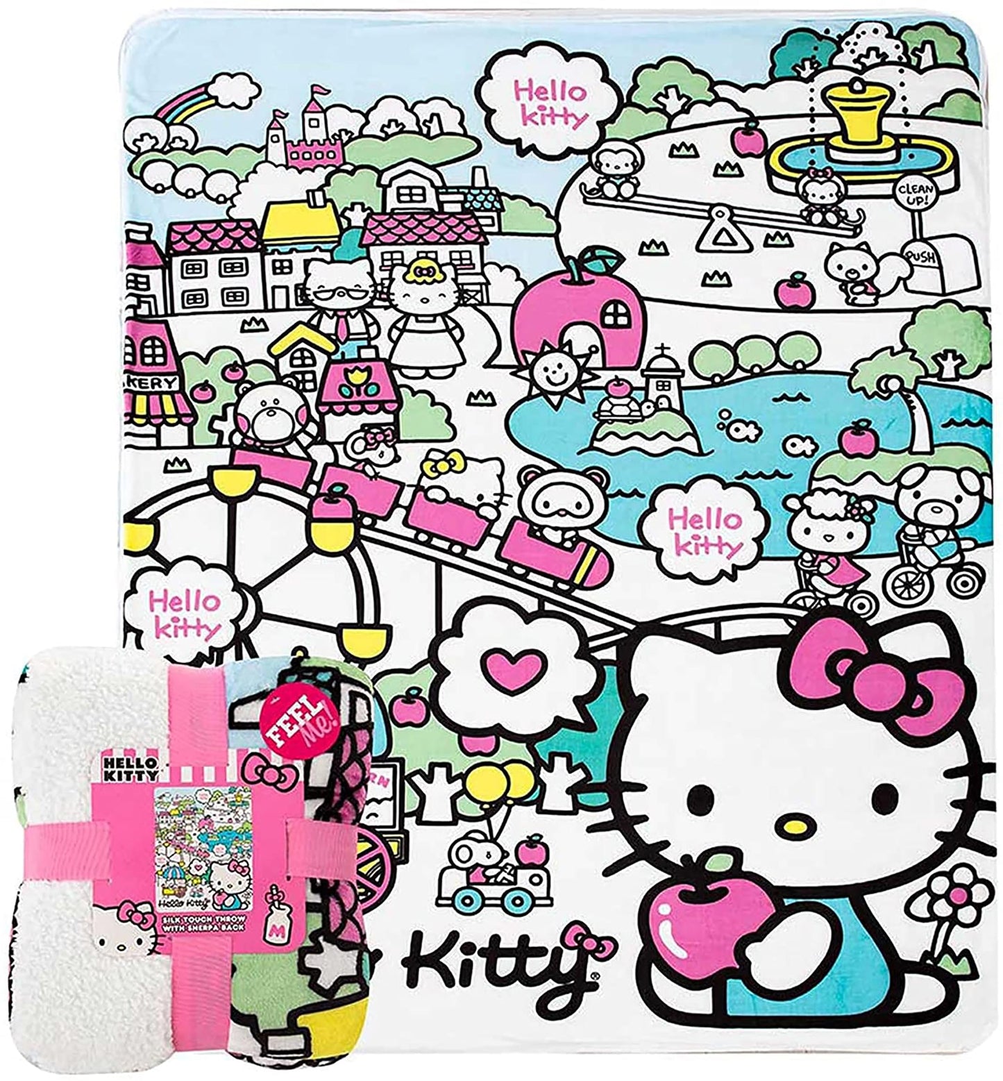 Hello Kitty My Cute World 60 x 80 Inch Silk Touch Sherpa Throw Blanket