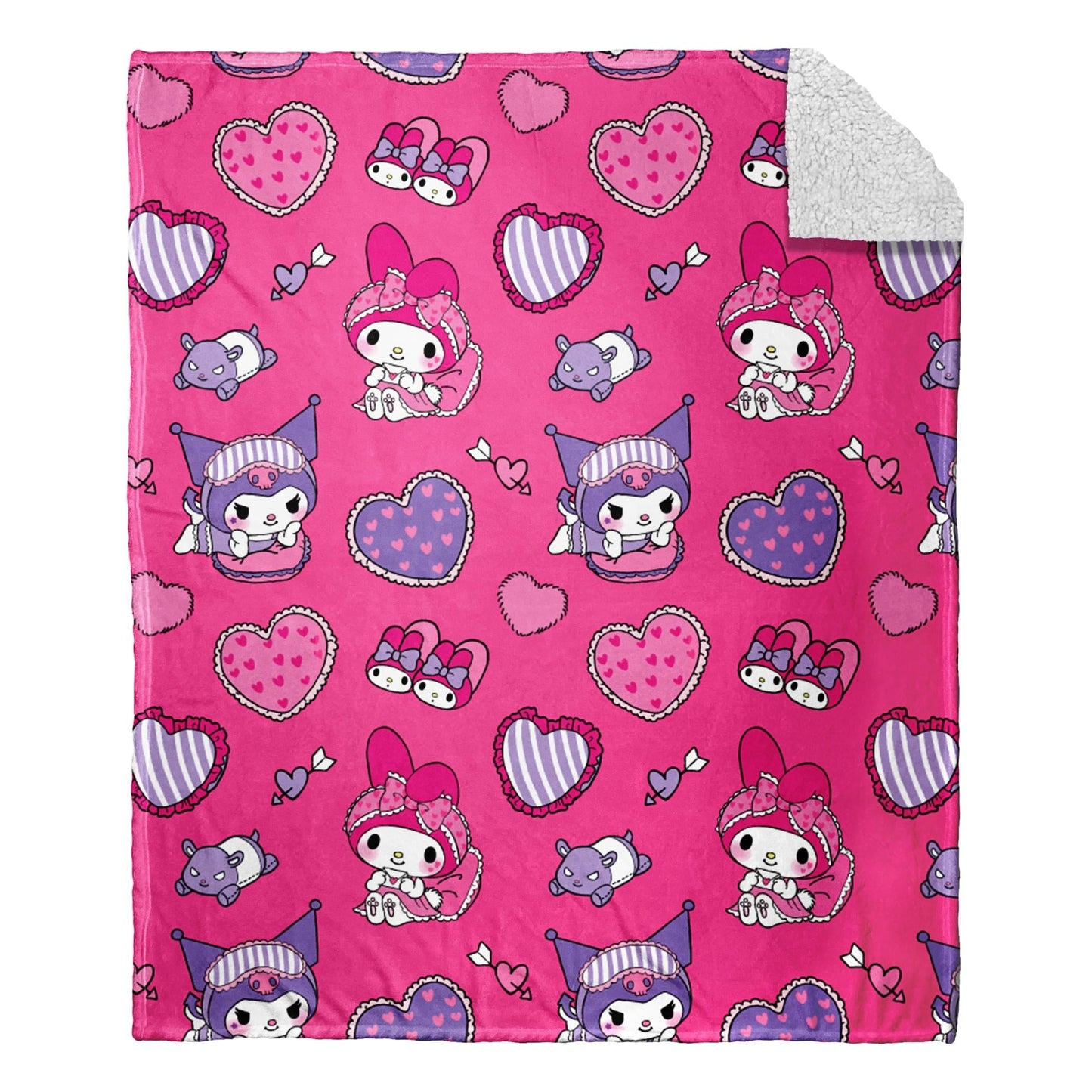 Sanrio My Melody and Kuromi Pillow Fight Sherpa Throw Blanket § 50 x 60 Inches