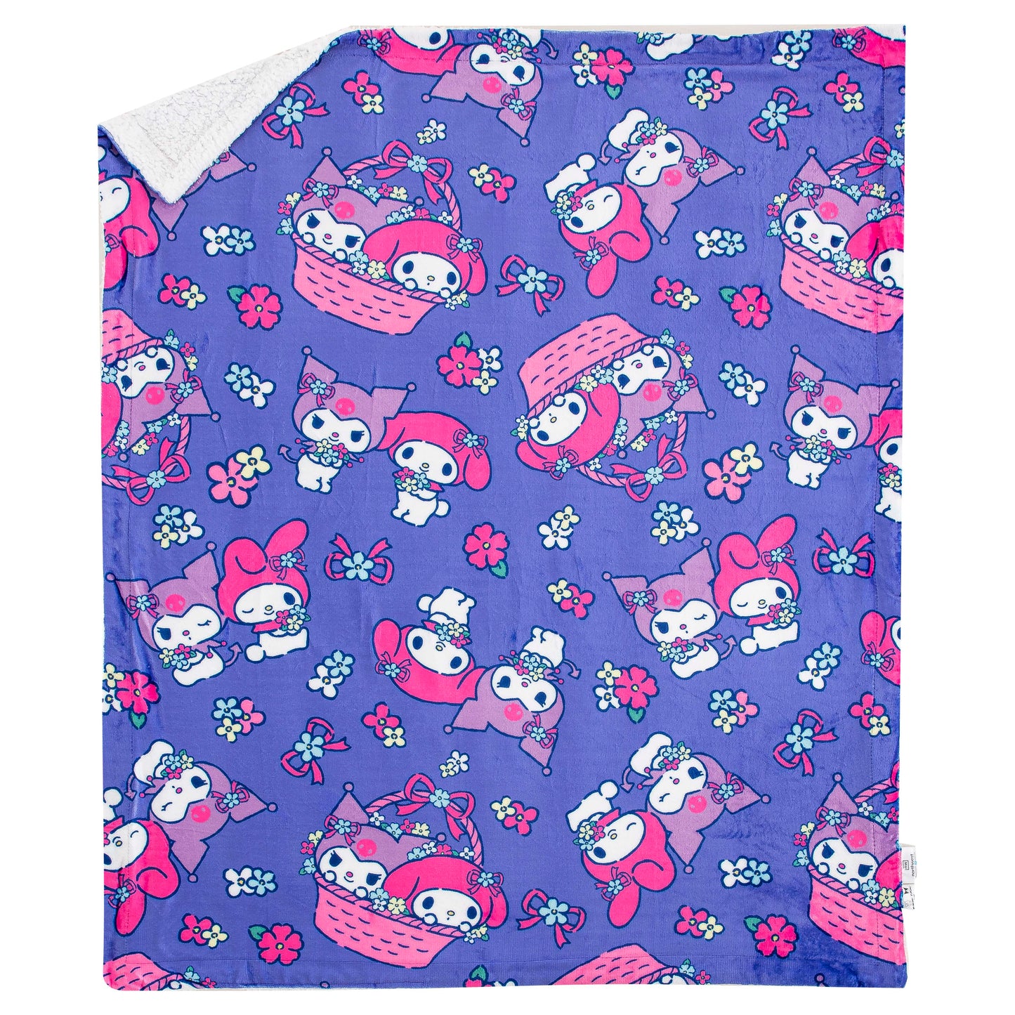 Sanrio My Melody and Kuromi Flower Baskets Sherpa Throw Blanket § 50 x 60 Inches