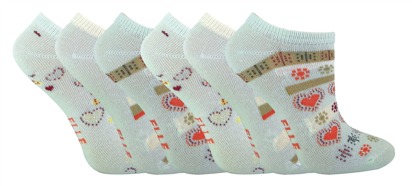 Elle - 6 Pairs Trainer Socks - Mint (6-8.5 UK)