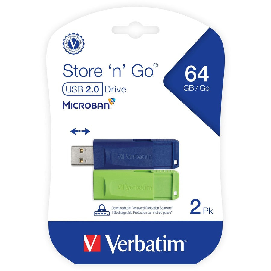 64GB Store 'n' Go USB Flash Drive - 2pk - Blue, Green