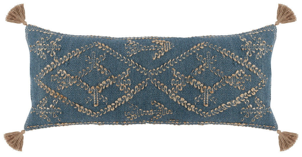 16" X 36" Blue Jute Patterned Zippered Pillow