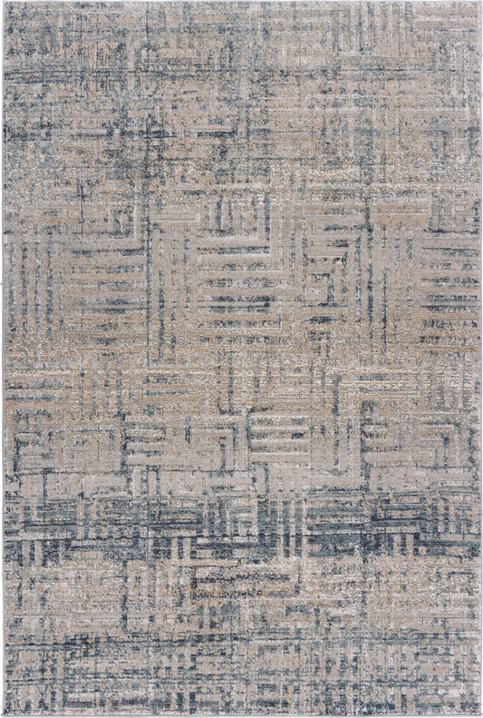 2' X 3' Cream Blue And Ivory Geometric Distressed Stain Resistant Area Rug