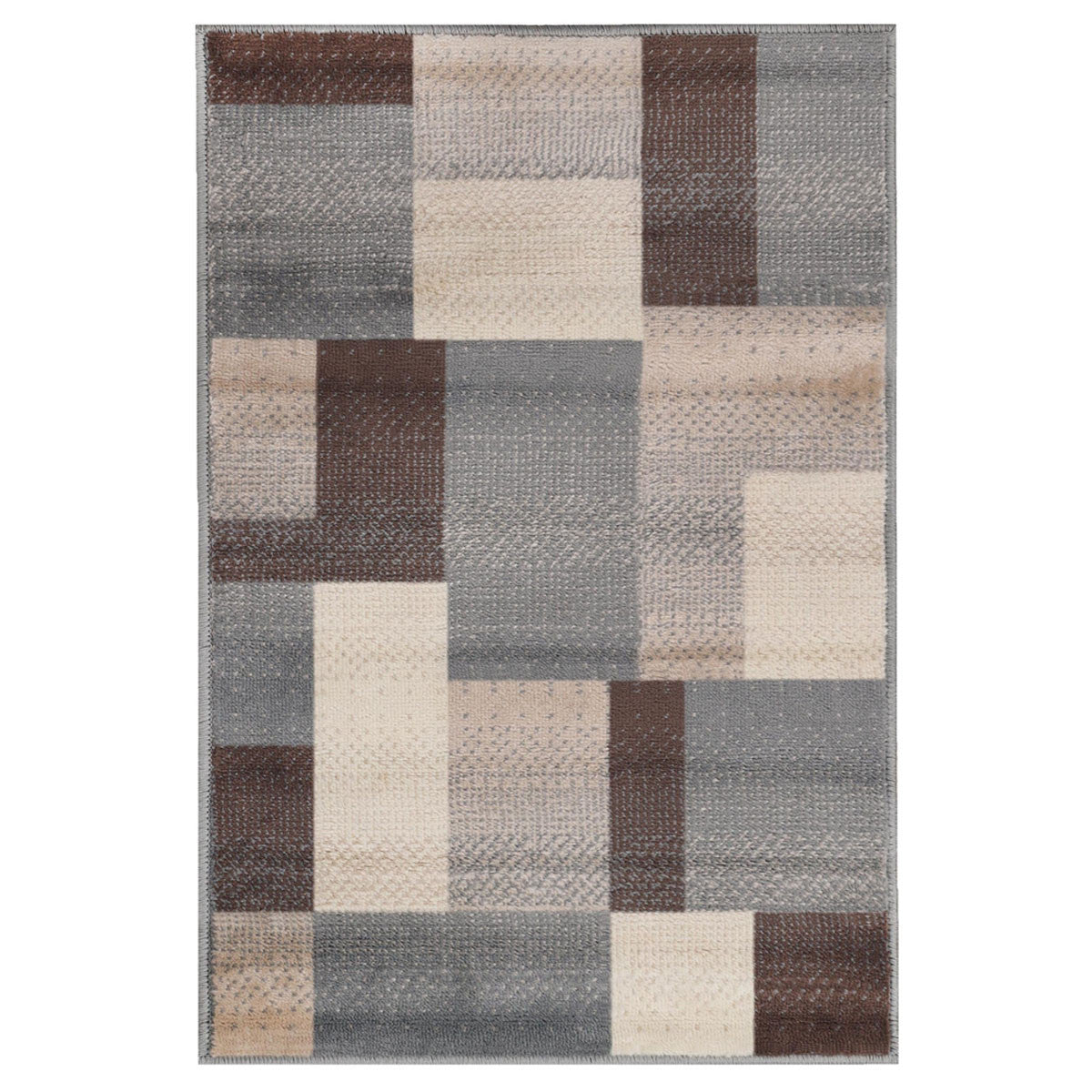 5' X 8' Grey Patchwork Power Loom Stain Resistant Area Rug