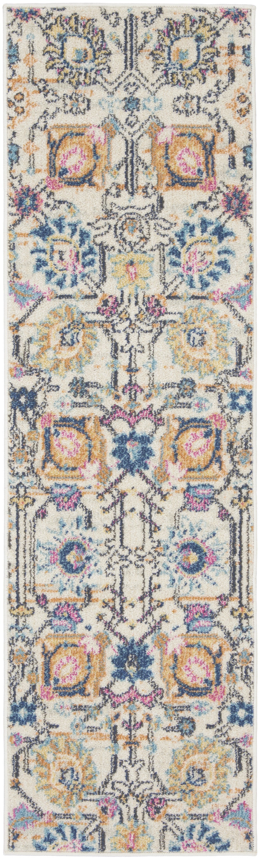 6' Cream Floral Power Loom Runner Rug