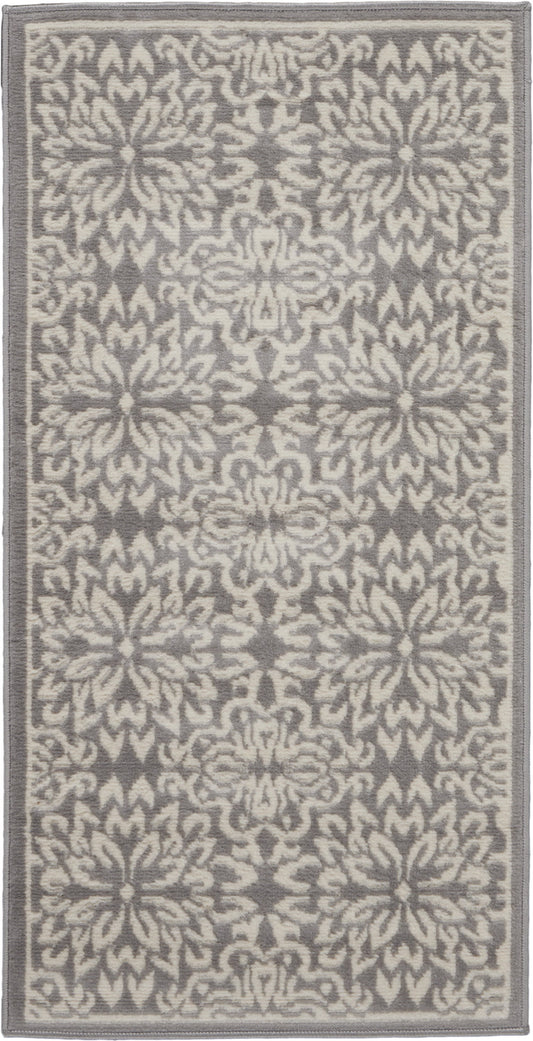 2' X 4' Gray Floral Power Loom Area Rug