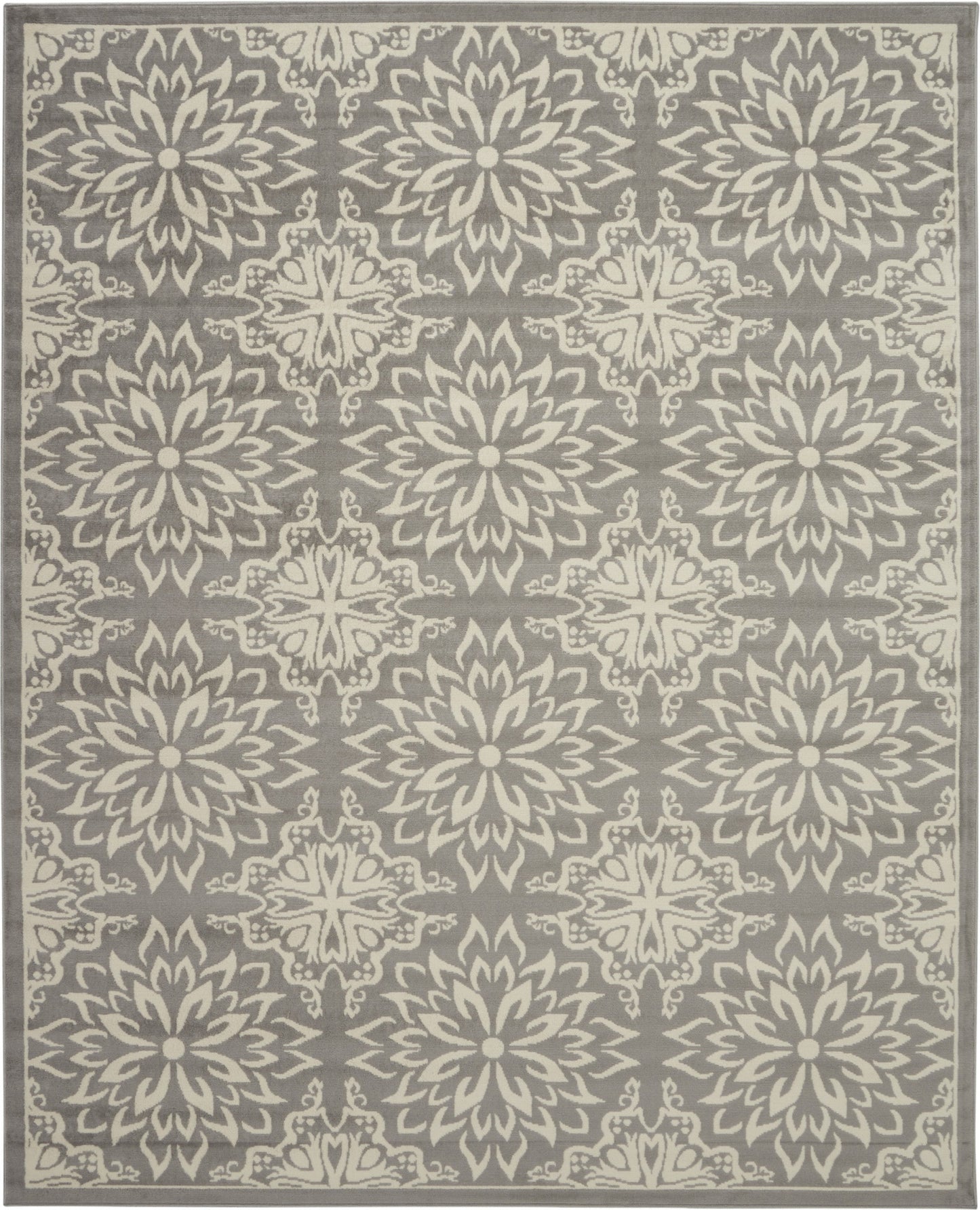 7' X 10' Gray Floral Power Loom Area Rug