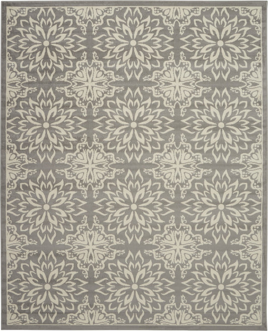 7' X 10' Gray Floral Power Loom Area Rug