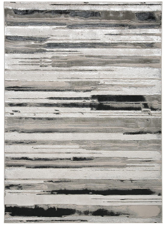 8' X 10' Silver Gray And Black Abstract Area Rug