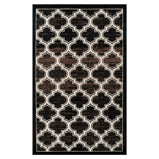 8' X 10' Black Geometric Stain Resistant Area Rug