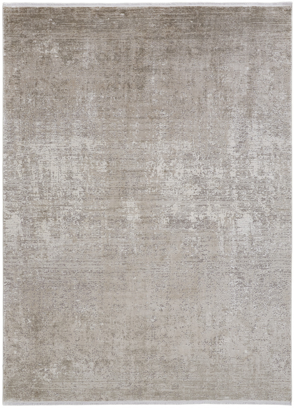 2' X 3' Tan Ivory And Gray Abstract Power Loom Distressed Area Rug With Fringe