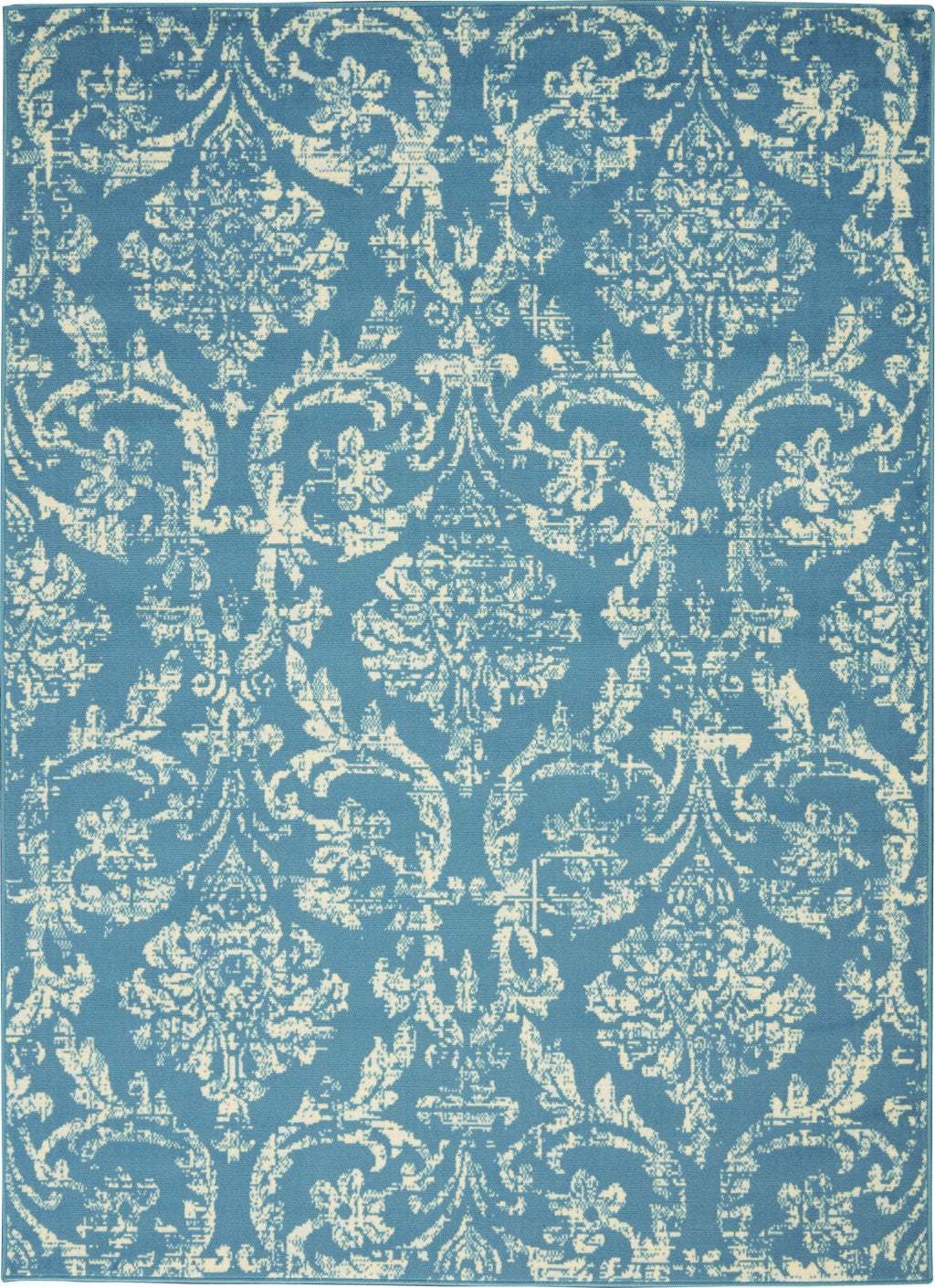 5' X 7' Blue Damask Power Loom Area Rug