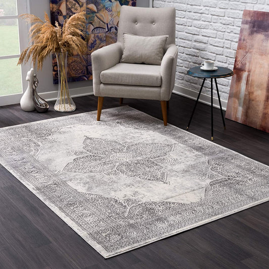 2’ X 20’ Gray Distressed Medallion Runner Rug