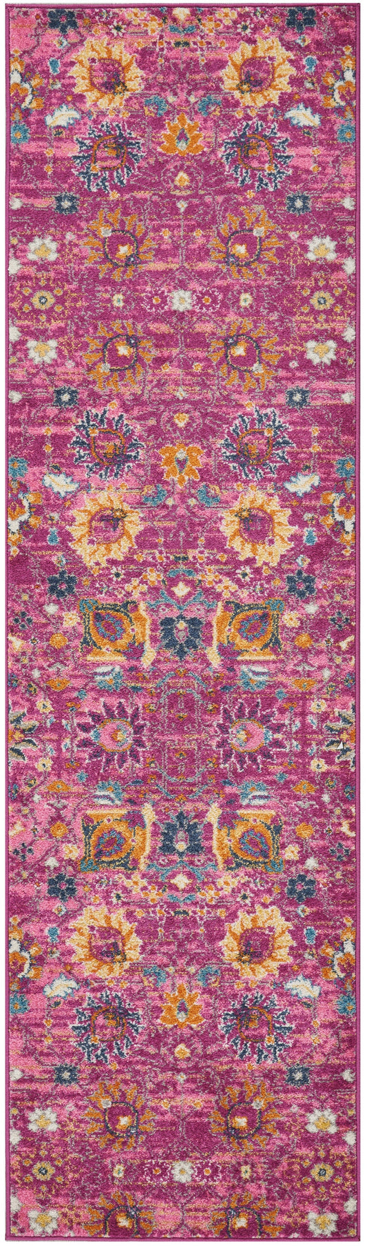 10' Pink Floral Power Loom Runner Rug