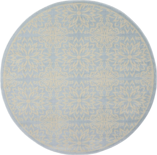 5' Light Blue Round Floral Power Loom Area Rug