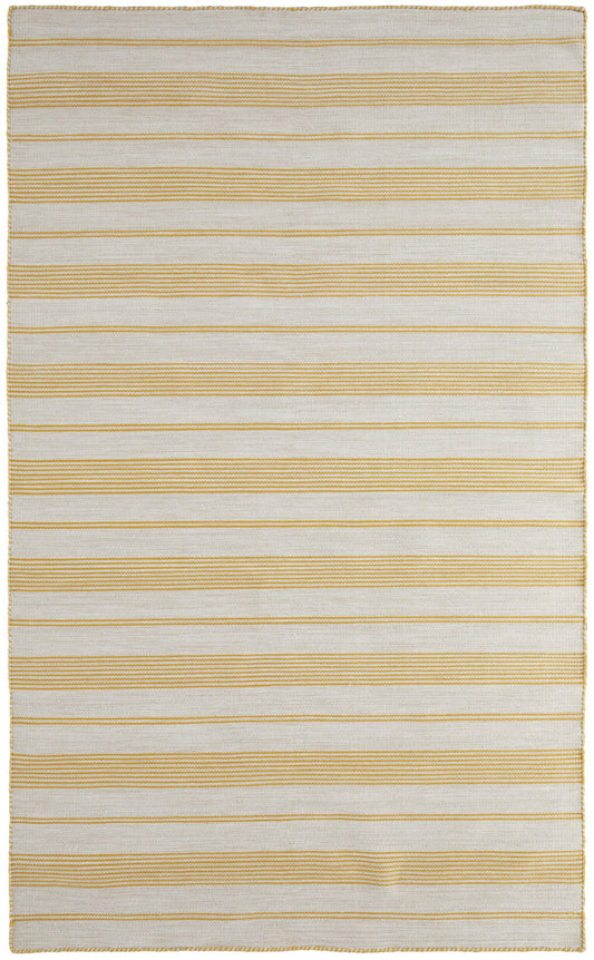 4' X 6' Yellow And Ivory Striped Dhurrie Hand Woven Stain Resistant Area Rug