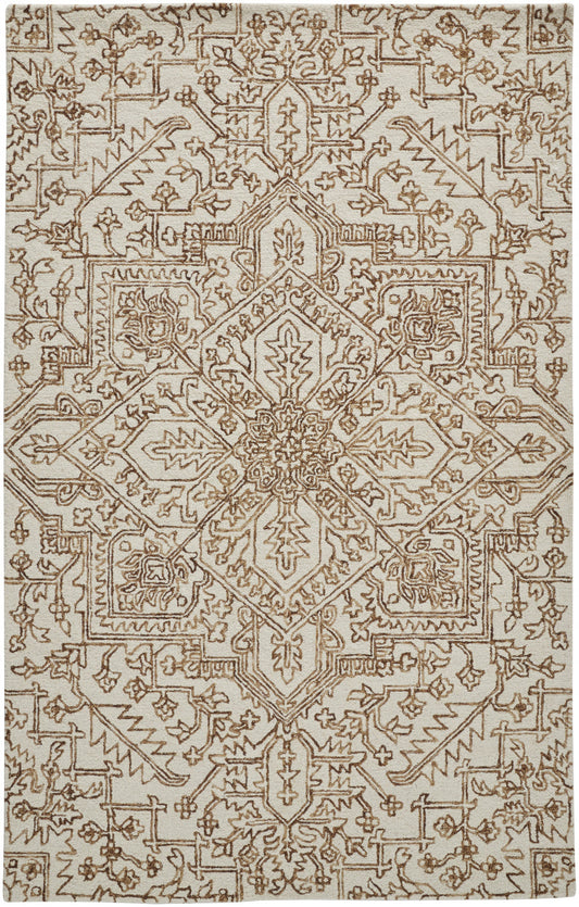 9' X 12' Ivory And Brown Wool Floral Tufted Handmade Stain Resistant Area Rug