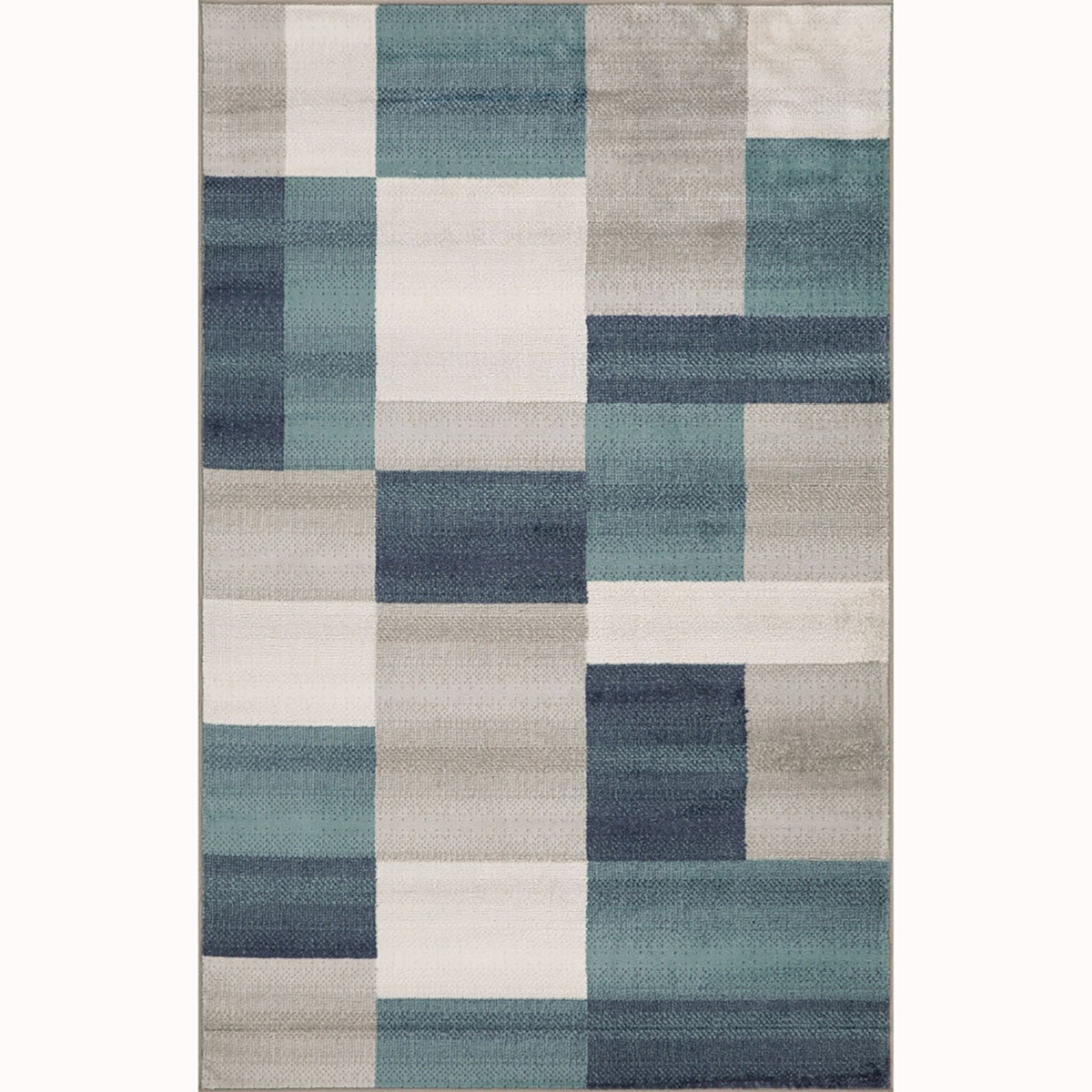 8' X 10' Teal And Gray Patchwork Power Loom Stain Resistant Area Rug