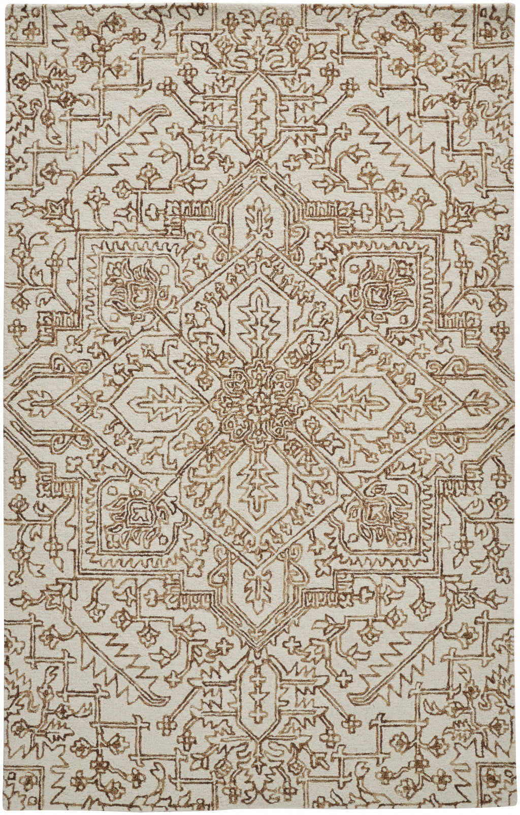 2' X 3' Ivory And Brown Wool Floral Tufted Handmade Stain Resistant Area Rug