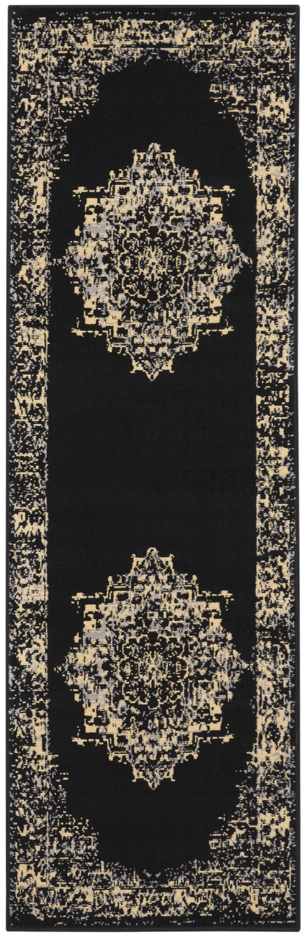 8' Cream Damask Power Loom Runner Rug