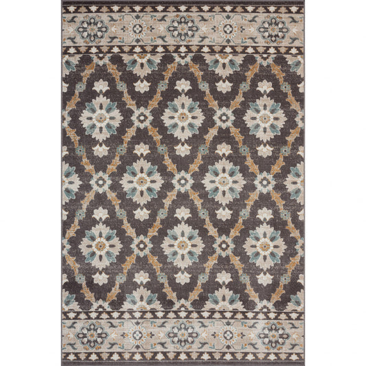 8' X 10' Brown Floral Stain Resistant Indoor Outdoor Area Rug