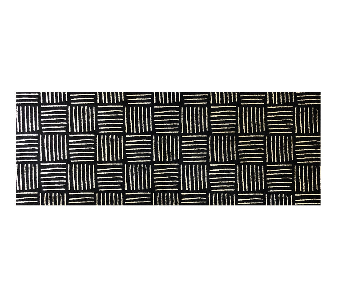 2' X 6' Black And Off White Abstract Machine Tufted Runner Rug With UV Protection