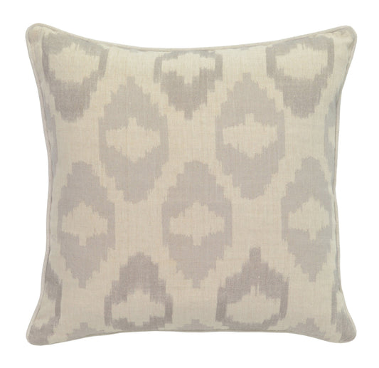 22" X 22" Gray Linen Ikat Zippered Pillow With Pom Poms