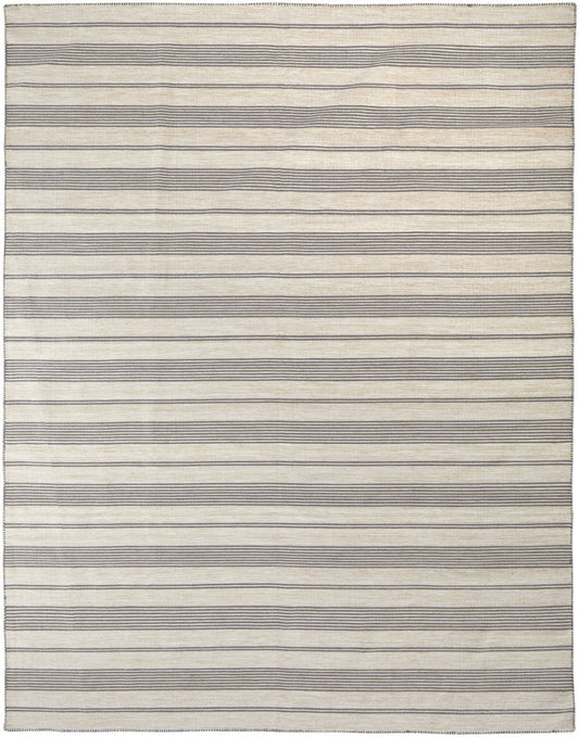 4' X 6' Gray And Ivory Striped Dhurrie Hand Woven Stain Resistant Area Rug