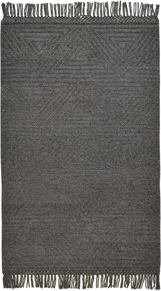 4' X 6' Gray Wool Geometric Hand Woven Area Rug With Fringe