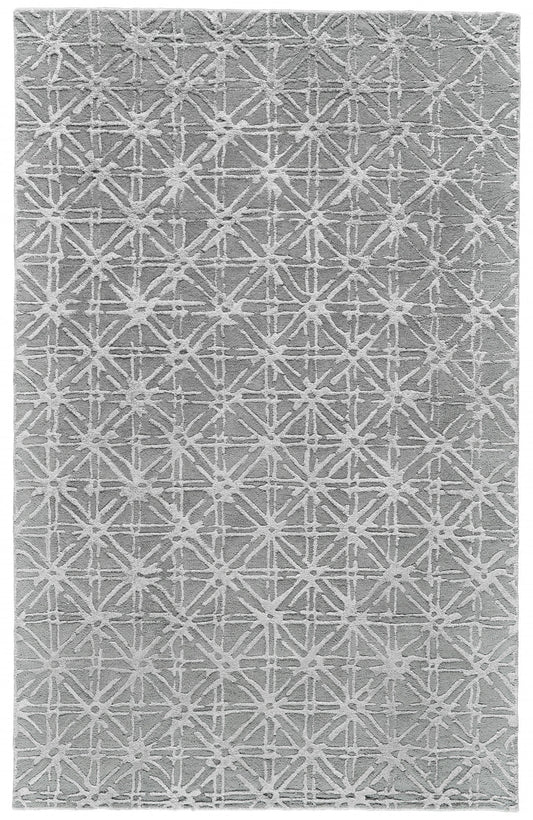 5' X 8' Gray And Silver Wool Abstract Tufted Handmade Area Rug