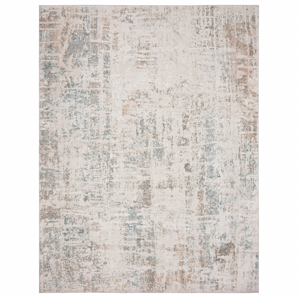 2' X 3' Gray Blue Taupe And Cream Abstract Distressed Stain Resistant Area Rug