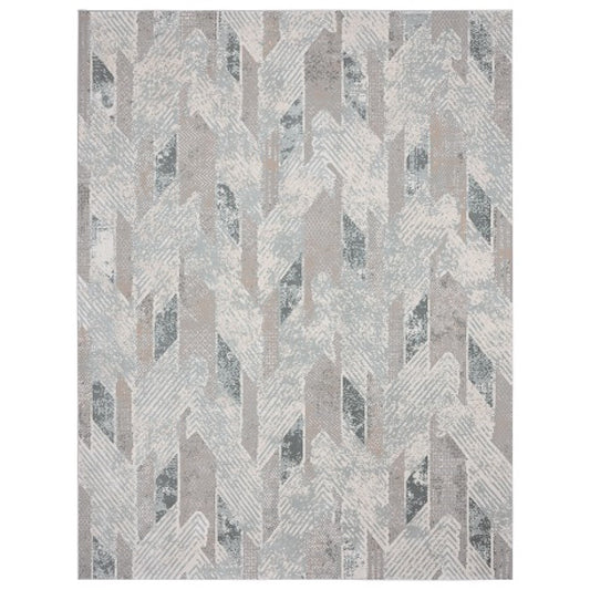 2' X 3' Gray Blue And Cream Geometric Distressed Stain Resistant Area Rug