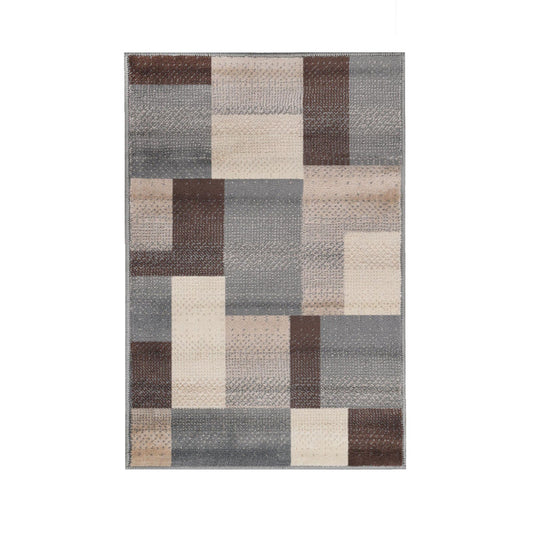 2' X 3' Grey Patchwork Power Loom Stain Resistant Area Rug