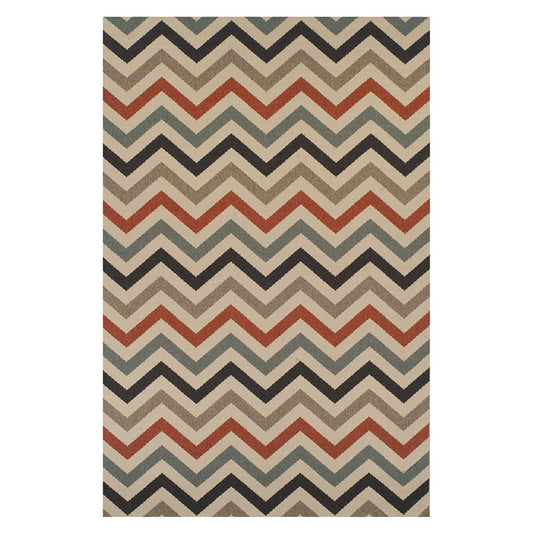 8' X 10' Stone Chevron Power Loom Stain Resistant Area Rug With Fringe