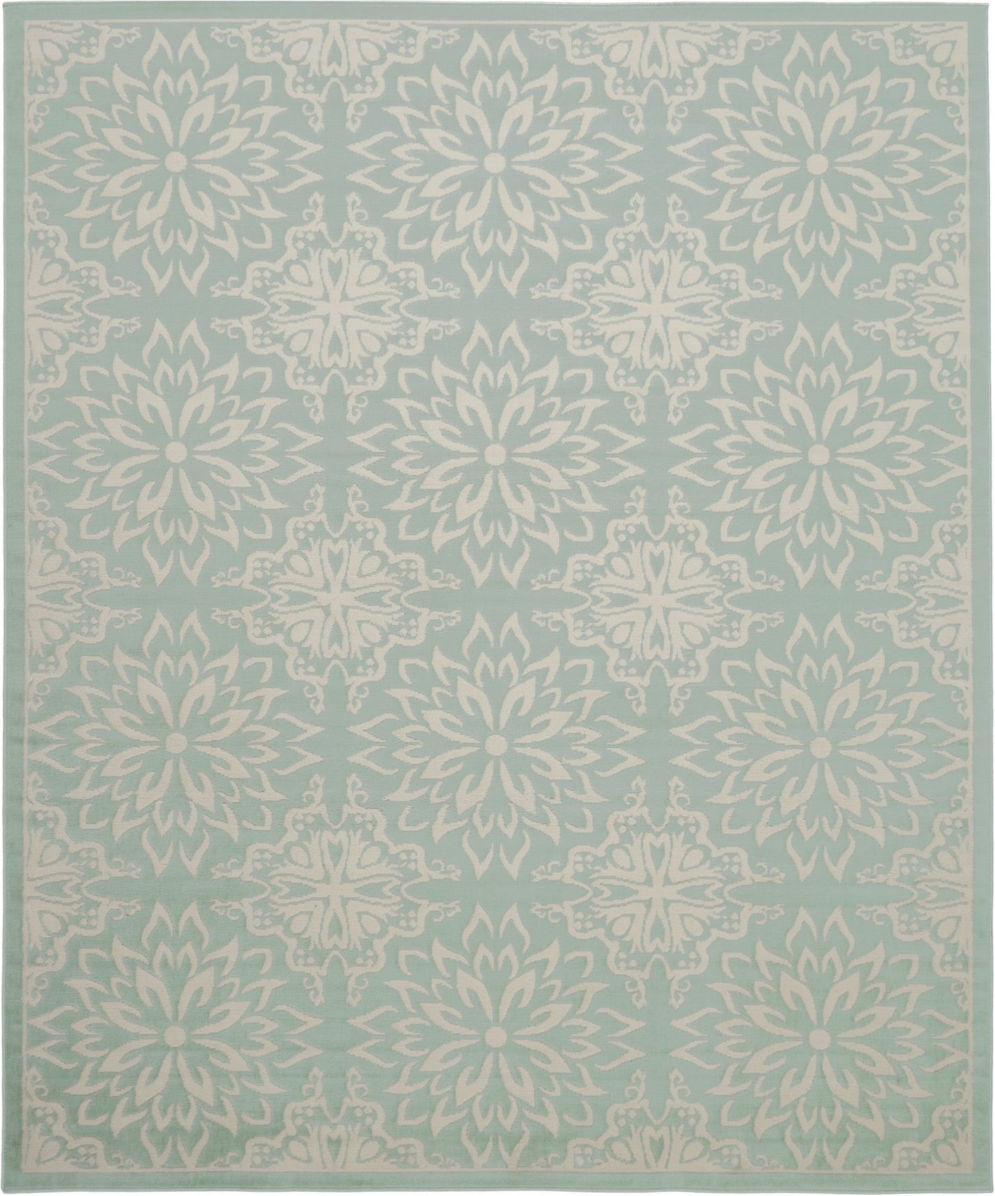 8' X 10' Aqua Floral Power Loom Area Rug