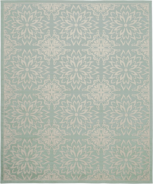 8' X 10' Aqua Floral Power Loom Area Rug