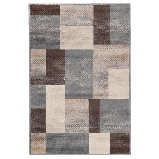 8' X 10' Grey Patchwork Power Loom Stain Resistant Area Rug