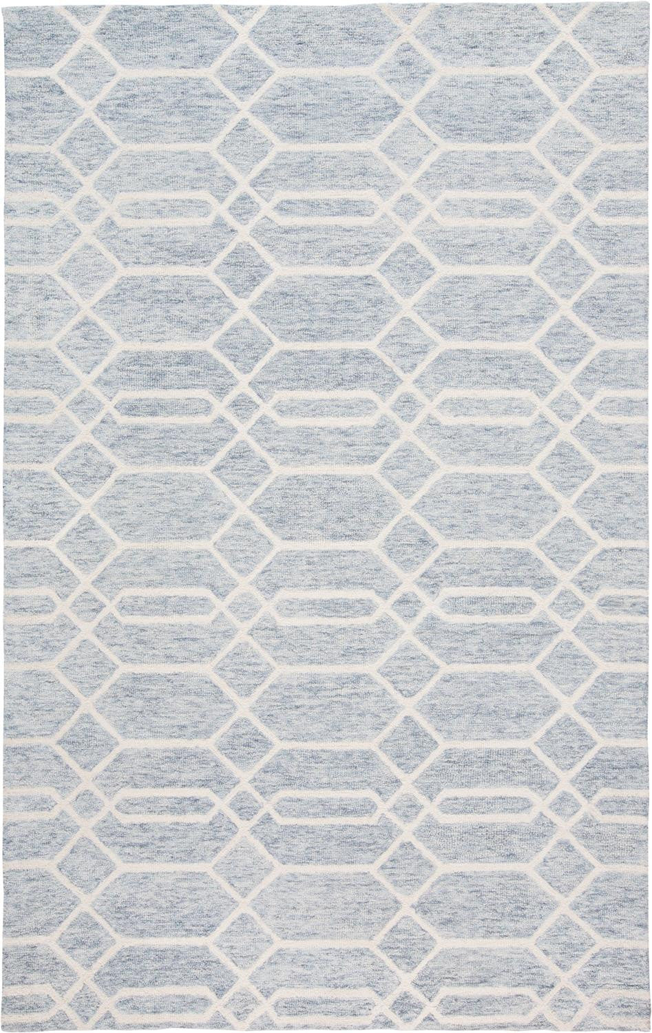 9' X 12' Blue And Ivory Wool Geometric Tufted Handmade Stain Resistant Area Rug