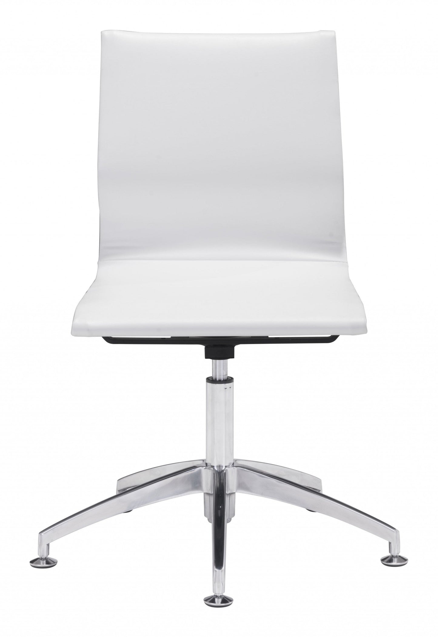 White Faux Leather Seat Swivel Adjustable Conference Chair Metal Back Steel Frame