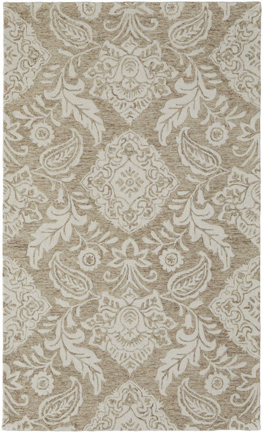 9' X 12' Tan And Ivory Wool Paisley Tufted Handmade Stain Resistant Area Rug