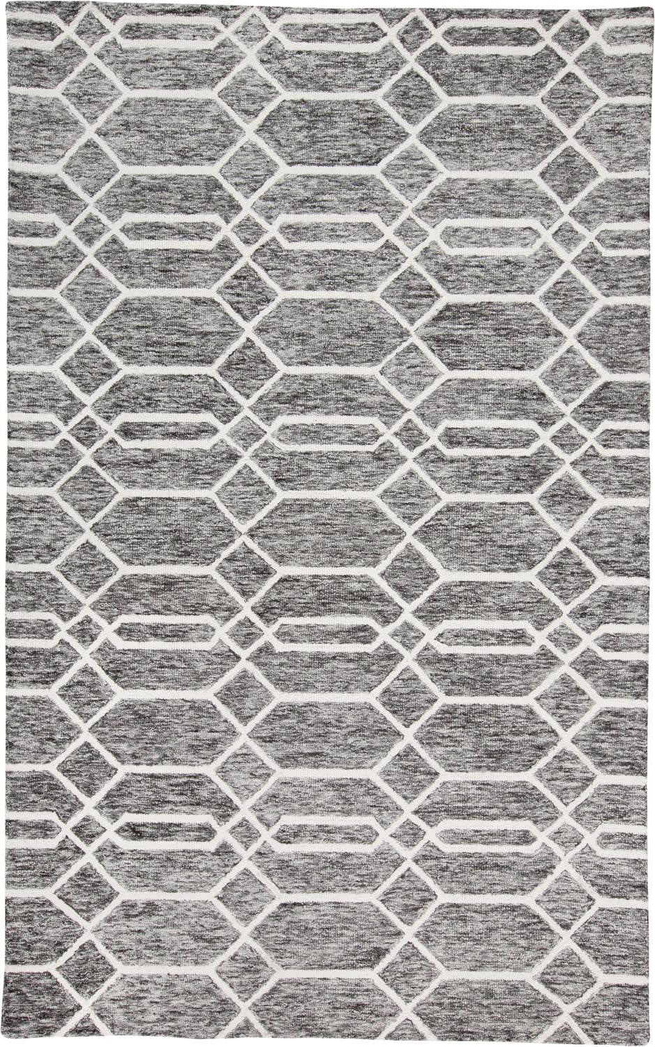 5' X 8' Gray Black And Ivory Wool Geometric Tufted Handmade Stain Resistant Area Rug