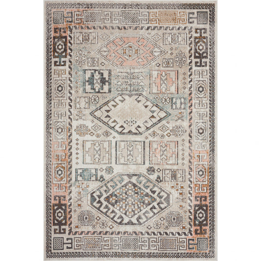 8' X 10' Cream Geometric Stain Resistant Indoor Outdoor Area Rug