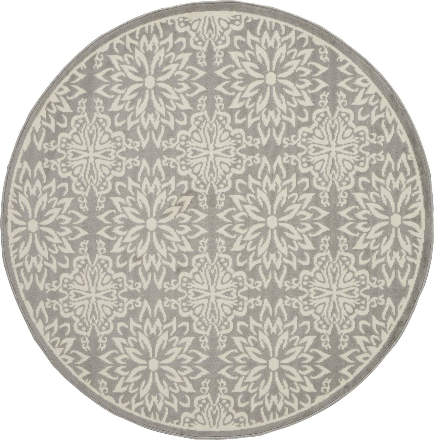 5' Gray Round Floral Power Loom Area Rug