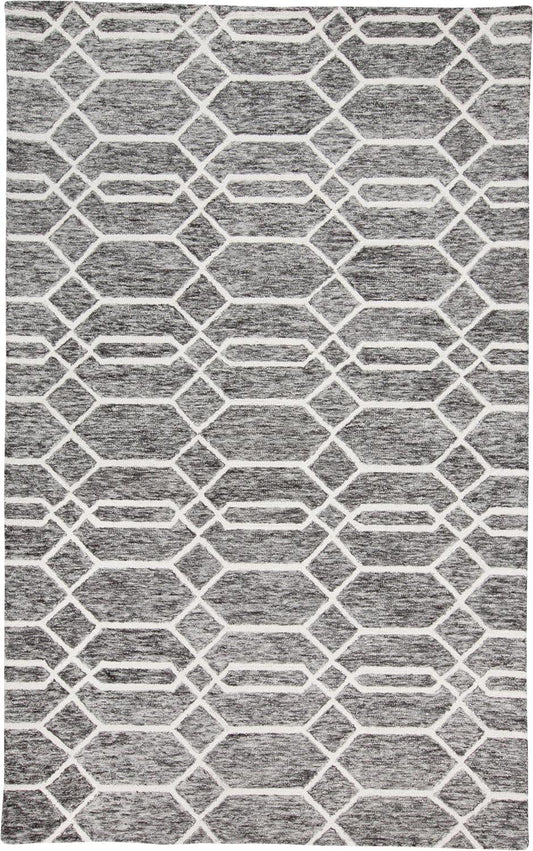 2' X 3' Gray Black And Ivory Wool Geometric Tufted Handmade Stain Resistant Area Rug