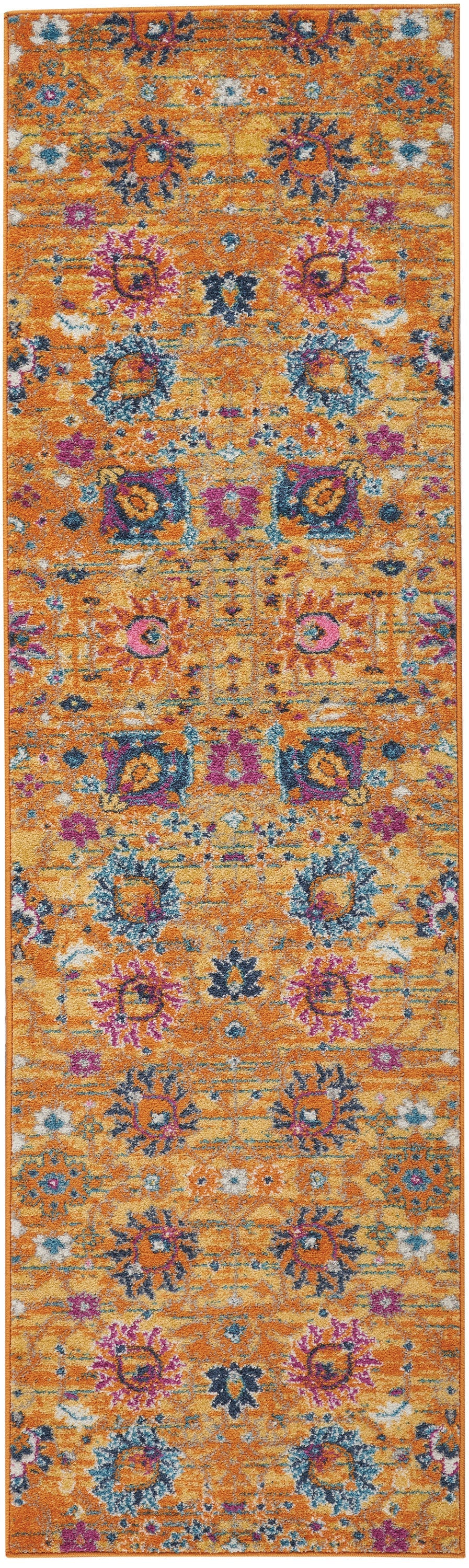 10' Gold Floral Power Loom Runner Rug