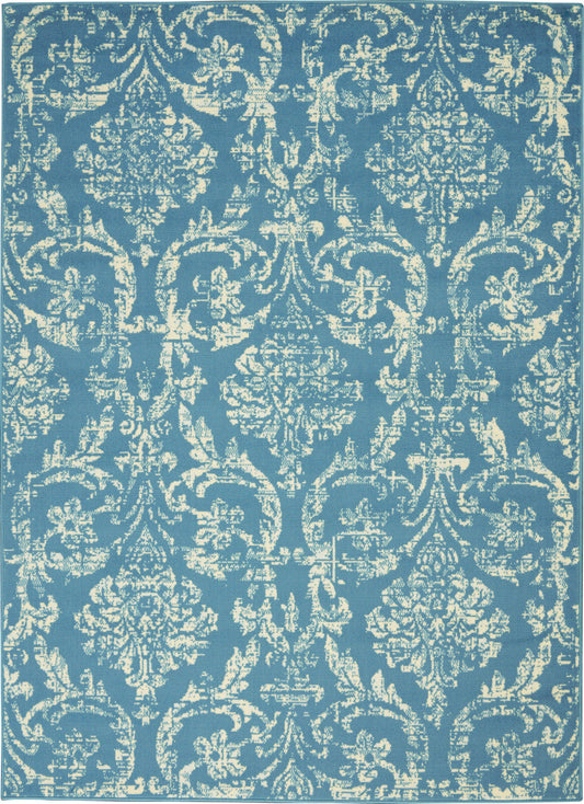 6' X 9' Blue Damask Power Loom Area Rug